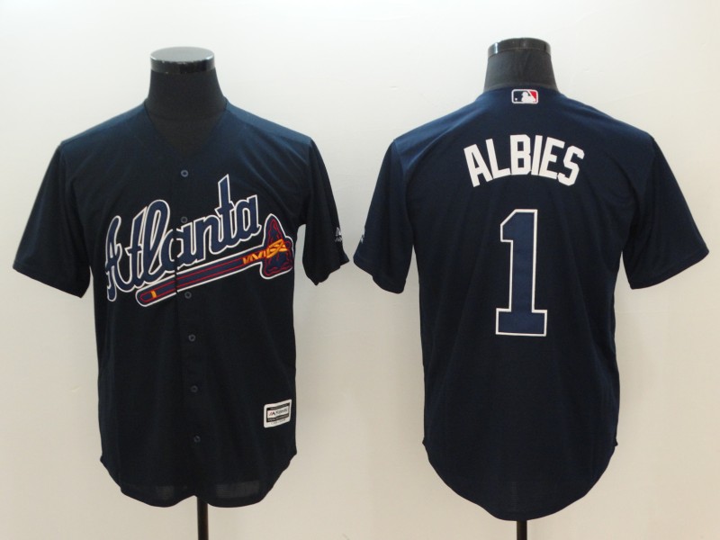 Men Atlanta Braves 1 Albies Blue Game MLB Jerseys